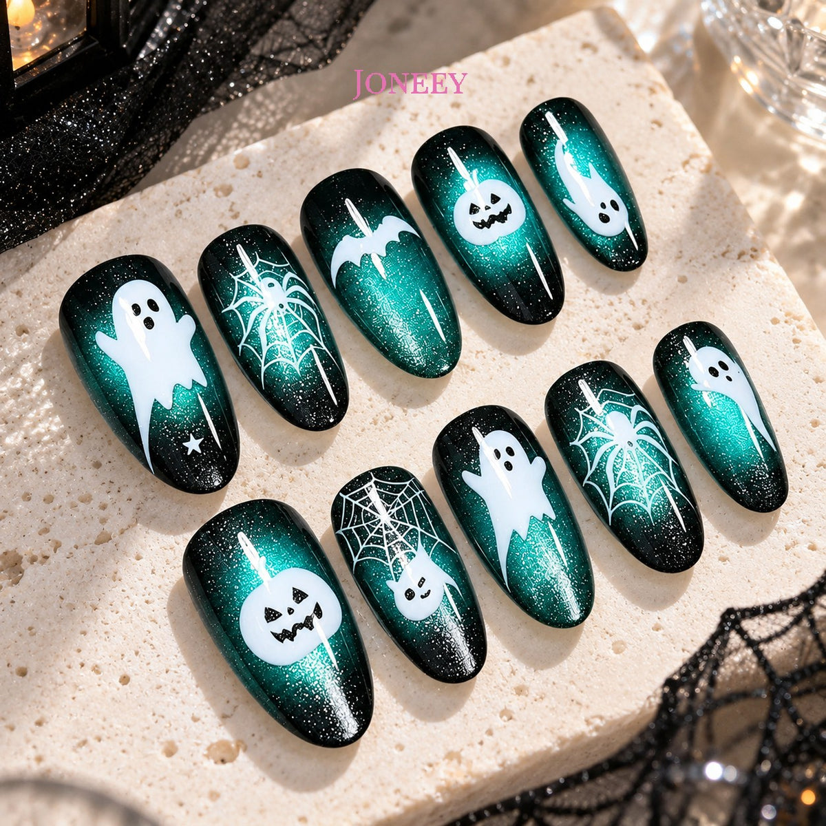 No.AW209 Ghost Spider Cat's Eye Halloween Fingernails Patch 24pcs/Set