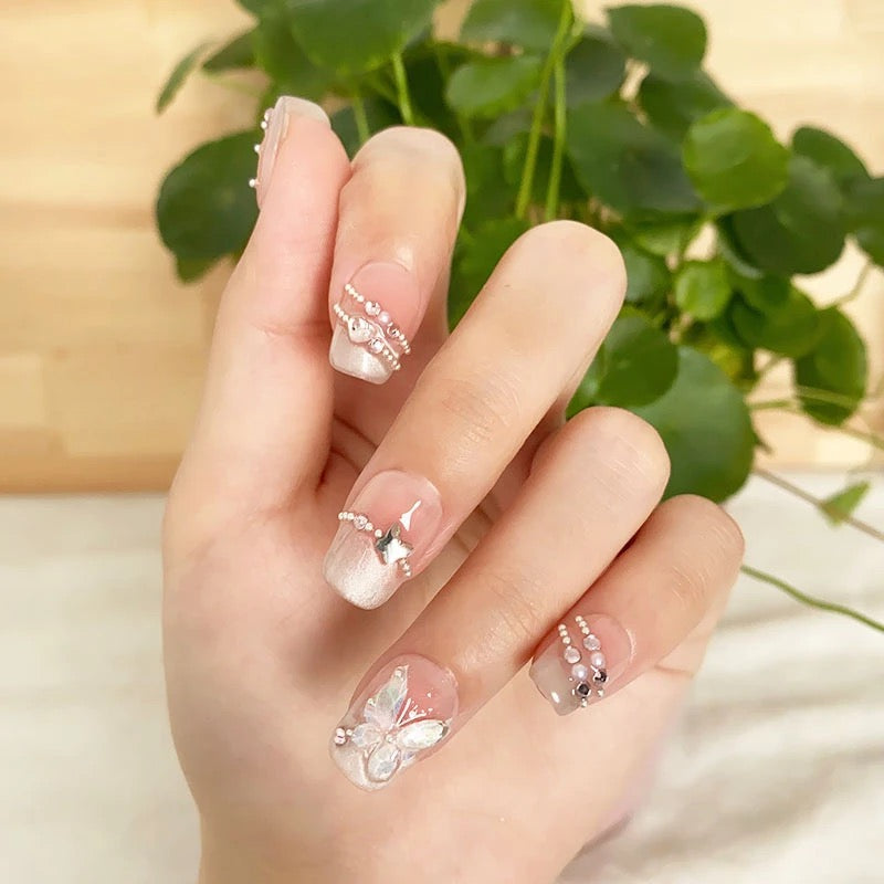 No.FP13 10pcs Pink Handmade Press-On Fingernails