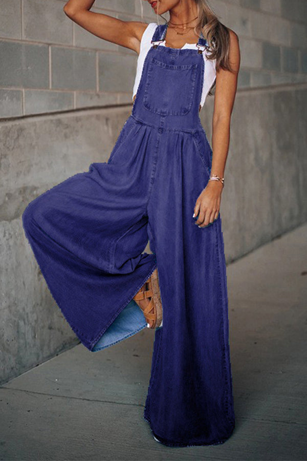 Wide Leg Denim Overalls Jumpsuit