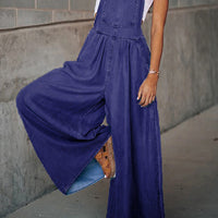 Wide Leg Denim Overalls Jumpsuit