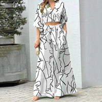 V-neck Balloon Sleeves Chic Two Piece Sets