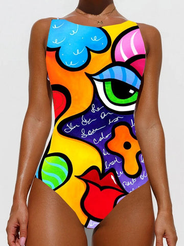 Traje de baño abstracto con estampado de mujer