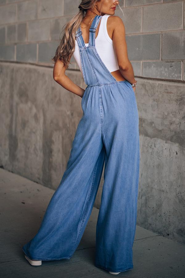 Wide Leg Denim Overalls Jumpsuit