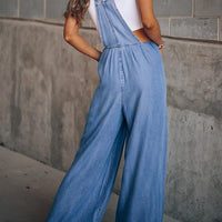 Wide Leg Denim Overalls Jumpsuit