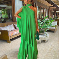 Fashion Neck Slant Shoulder Two Piece Set