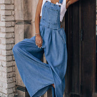 Wide Leg Denim Overalls Jumpsuit