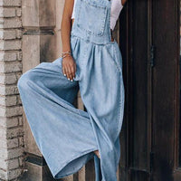 Wide Leg Denim Overalls Jumpsuit