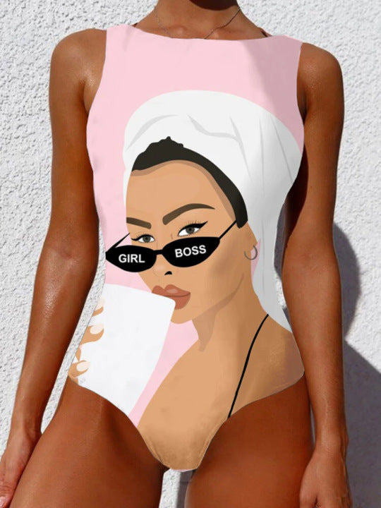 Traje de baño abstracto con estampado de mujer