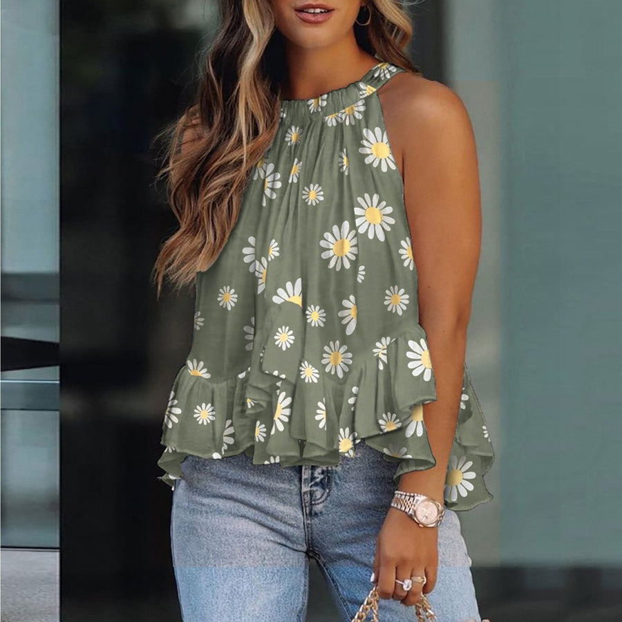 Backless Ruffled Sleeveless T-shirt