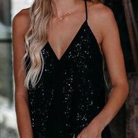 Sexy Sequin Deep V Suspender Vest Top