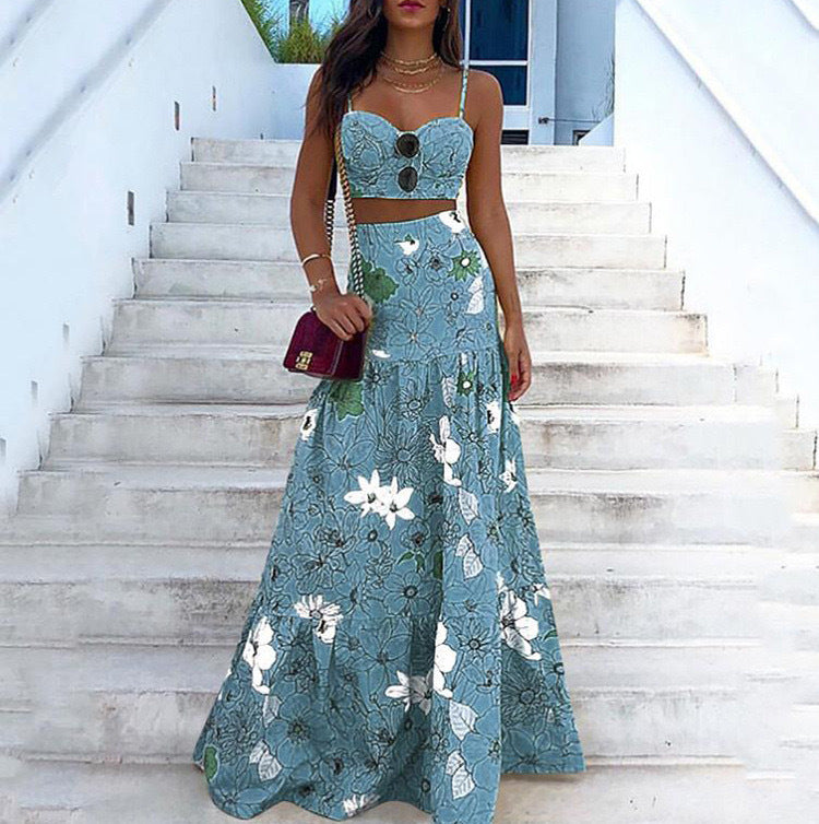 Floral Print Maxi Skirt Set