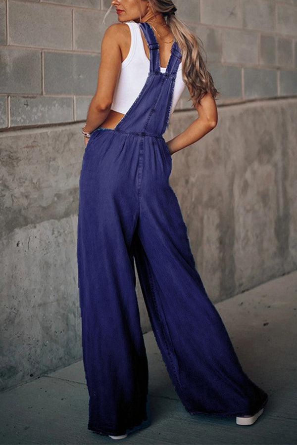 Wide Leg Denim Overalls Jumpsuit