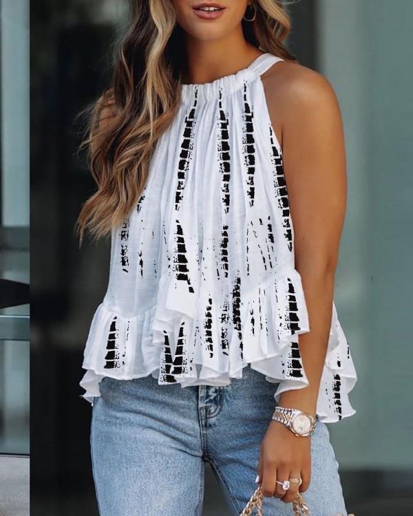 Backless Ruffled Sleeveless T-shirt