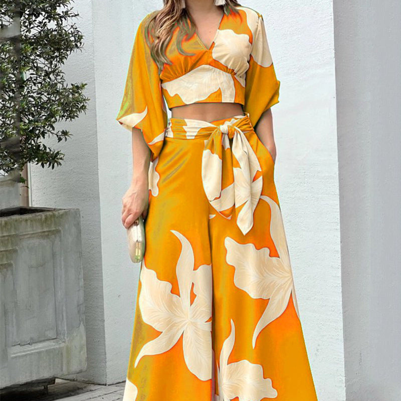 V-neck Balloon Sleeves Chic Two Piece Sets