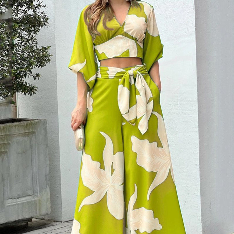 V-neck Balloon Sleeves Chic Two Piece Sets