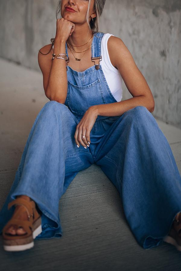 Wide Leg Denim Overalls Jumpsuit