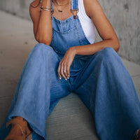 Wide Leg Denim Overalls Jumpsuit