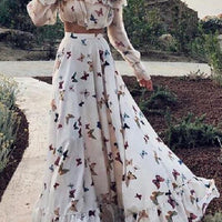 Sexy Off Shoulder Butterflies Floral Printed Two-Piece Set