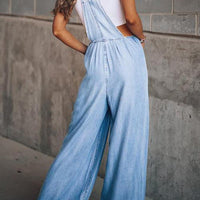 Wide Leg Denim Overalls Jumpsuit