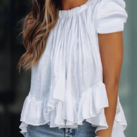 Puff Sleeve Ruffle Hem Ruched Blouse