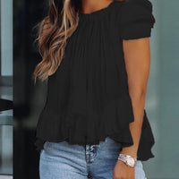 Puff Sleeve Ruffle Hem Ruched Blouse