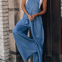 Wide Leg Denim Overalls Jumpsuit