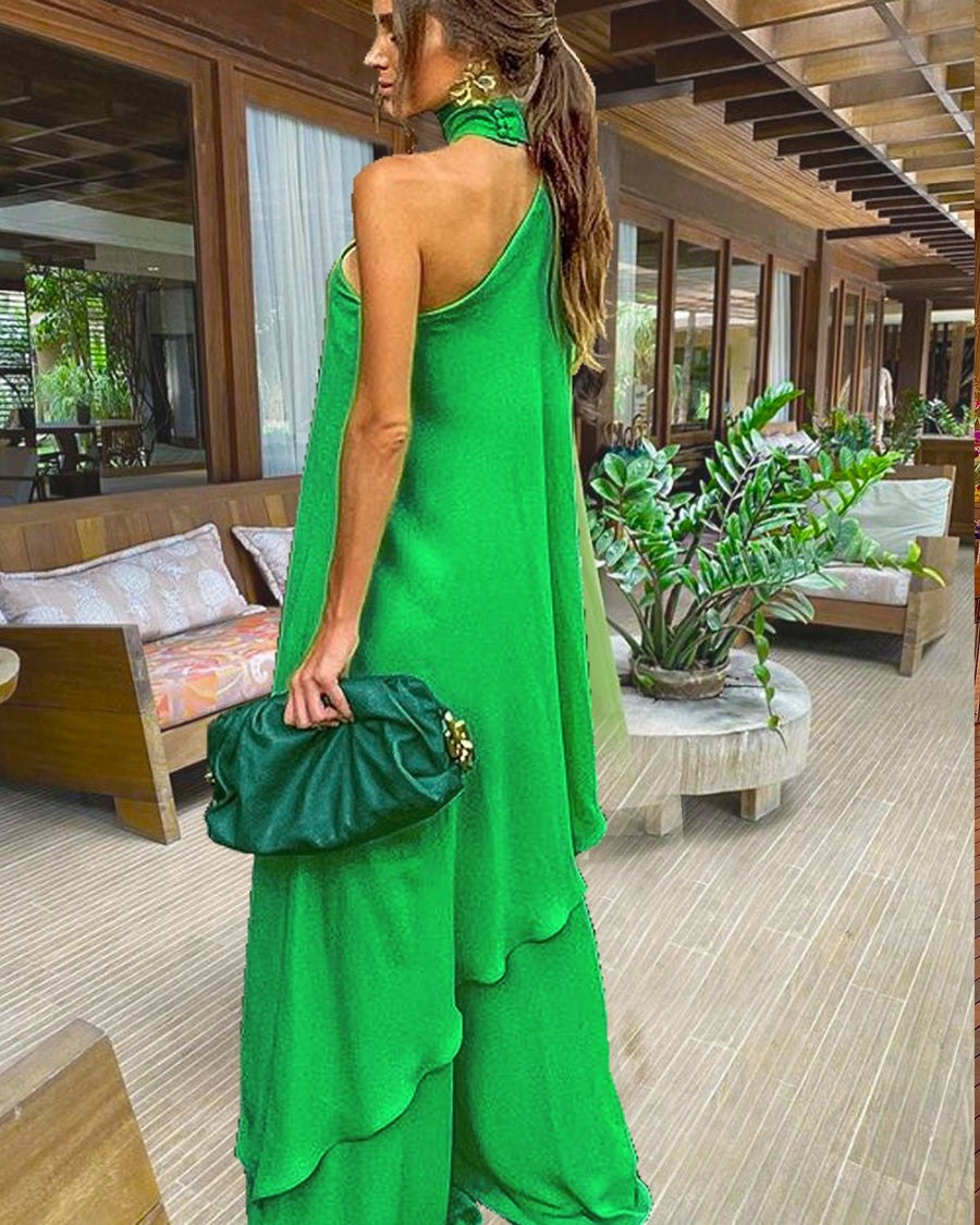 Fashion Neck Slant Shoulder Two Piece Set