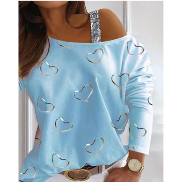 Boho Heart Shape Long Sleeve Off Shoulder Tops