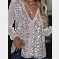 V Neck Sequined Tailored Blouse