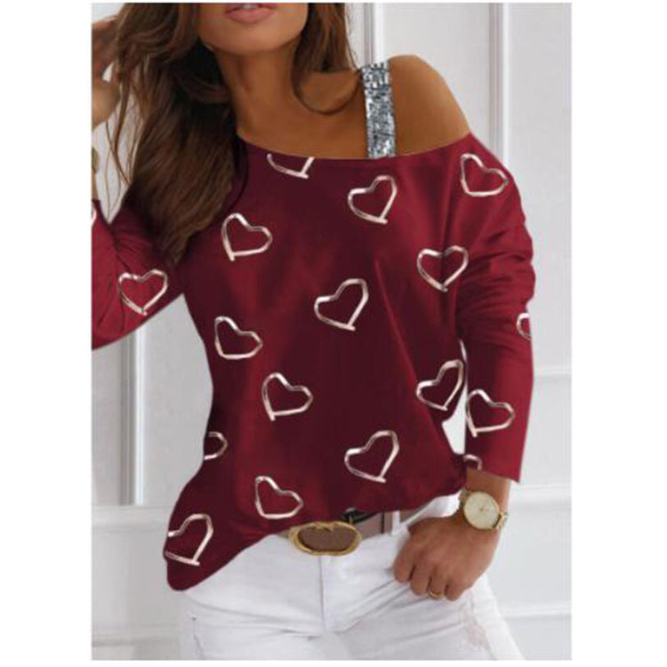 Boho Heart Shape Long Sleeve Off Shoulder Tops