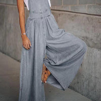 Wide Leg Denim Overalls Jumpsuit