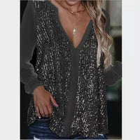 V Neck Sequined Tailored Blouse