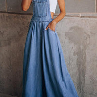 Wide Leg Denim Overalls Jumpsuit