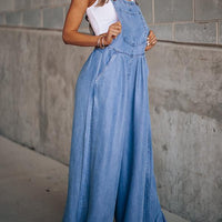 Wide Leg Denim Overalls Jumpsuit