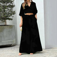 V-neck Balloon Sleeves Chic Two Piece Sets