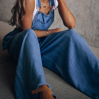 Wide Leg Denim Overalls Jumpsuit