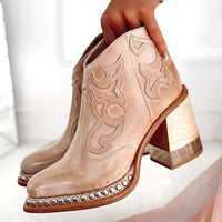 Women Rivet Welt Acrylic Heel Boots