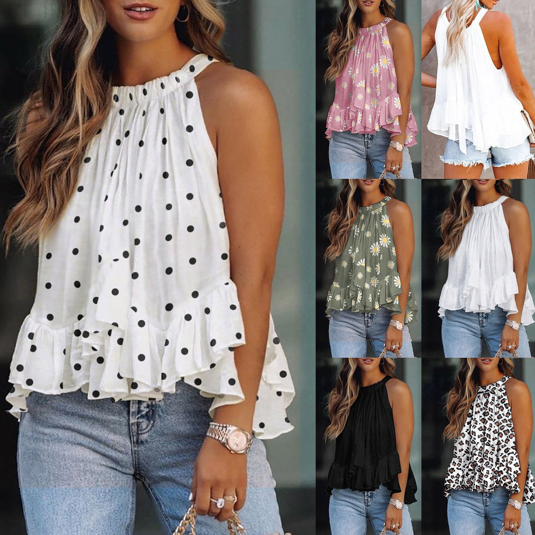 Backless Ruffled Sleeveless T-shirt