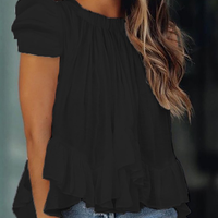 Puff Sleeve Ruffle Hem Ruched Blouse