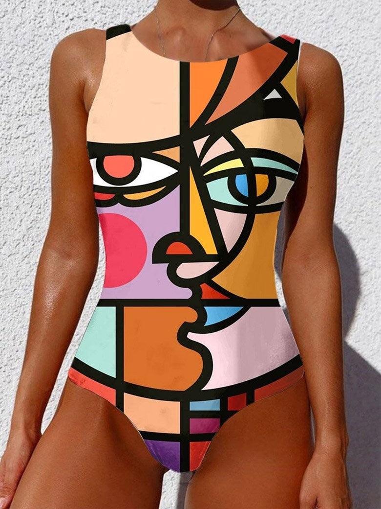 Traje de baño abstracto con estampado de mujer