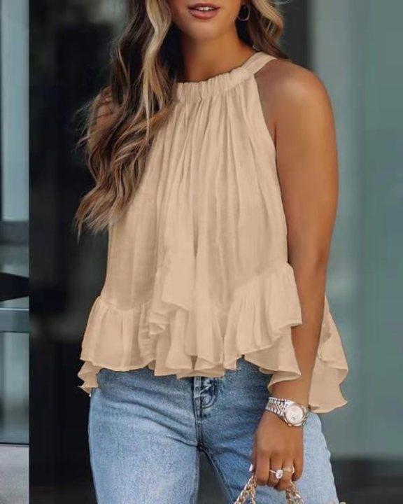 Backless Ruffled Sleeveless T-shirt