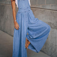 Wide Leg Denim Overalls Jumpsuit