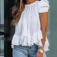 Puff Sleeve Ruffle Hem Ruched Blouse