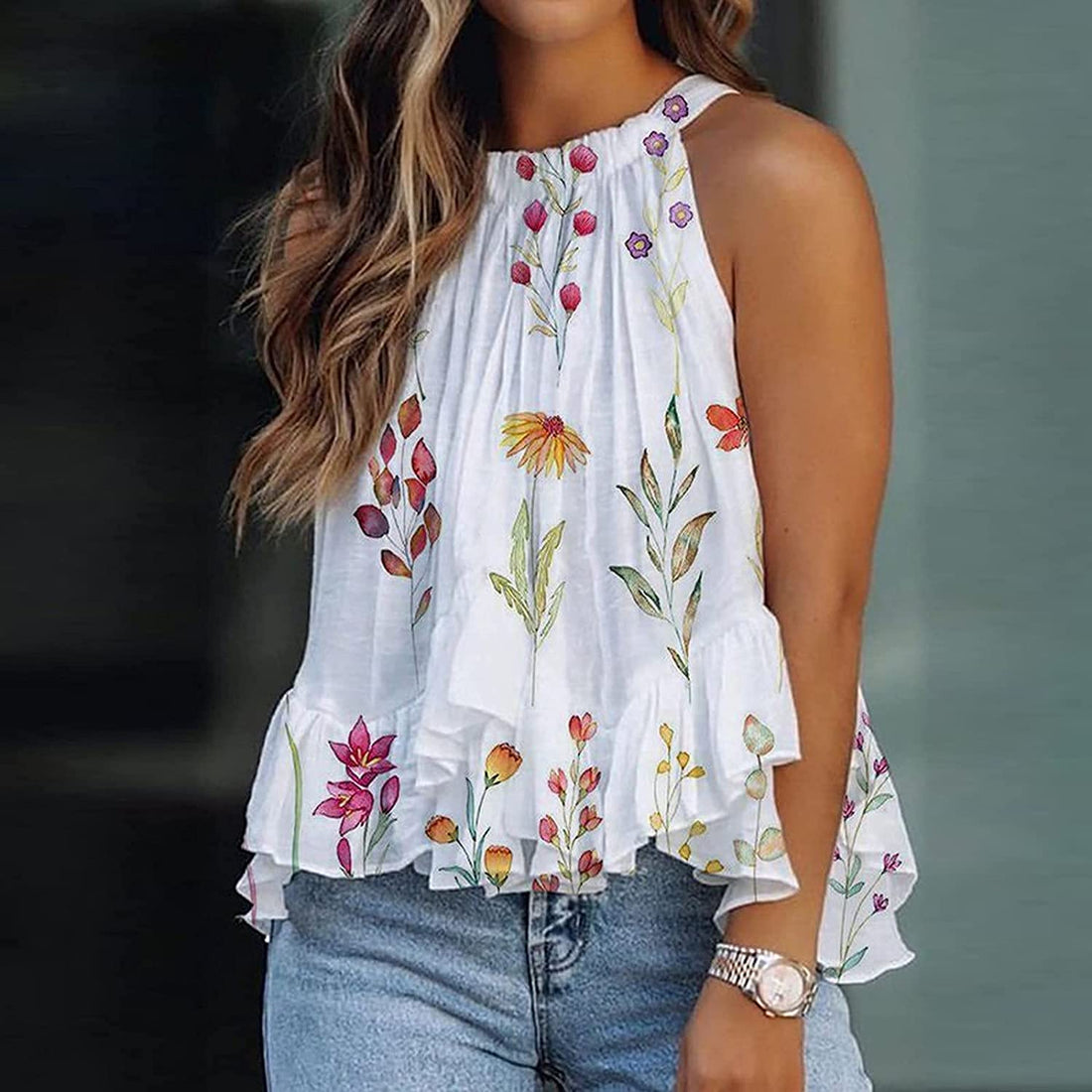 Backless Ruffled Sleeveless T-shirt